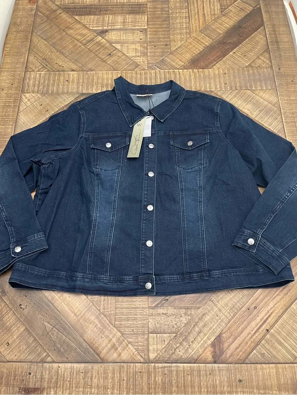 NWT DG2 by Diane Gilman Distressed American Flag Denim Jacket - Size 3X